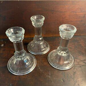 Vintage clear glass candlesticks set of 3 for taper candle